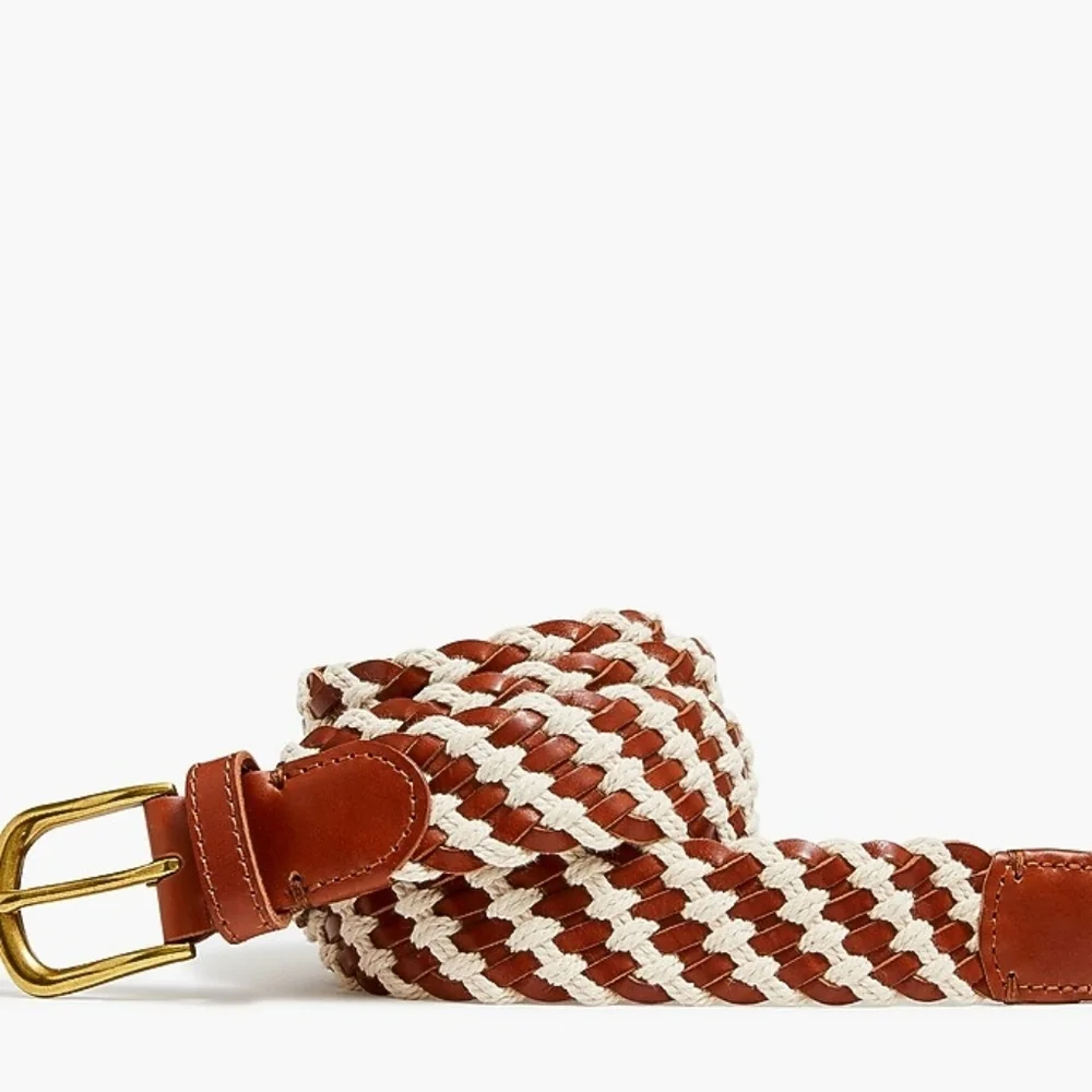 J Crew Factory braided leather rope brass buckle belt, sz L